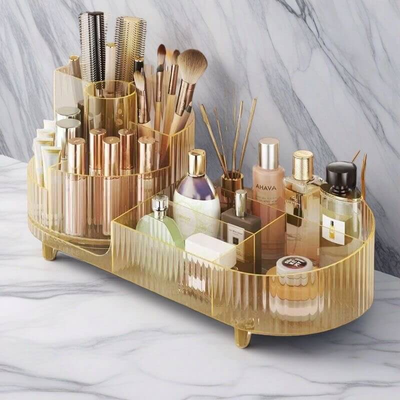 Cosmetics storage box is used for dressing table, bathroom counter sorting and storage, and can stack the dressing table for brushing lipstick and skin care